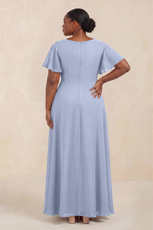 Ice Short Sleeves Bateau A-Line Chiffon Bridesmaid Dress (4) [sizeplus] | KISSBRIDAL