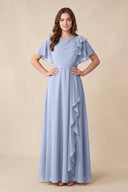 Ice Short Sleeves Bateau A-Line Chiffon Bridesmaid Dress | KISSBRIDAL
