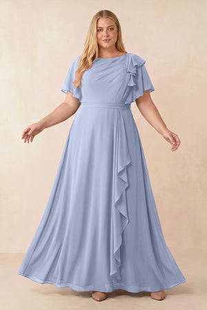 Ice Short Sleeves Bateau A-Line Chiffon Bridesmaid Dress [sizeplus] | KISSBRIDAL