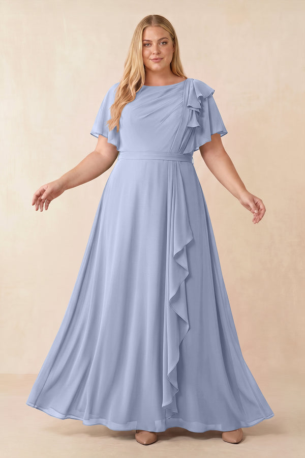 Ice Short Sleeves Bateau A-Line Chiffon Bridesmaid Dress [sizeplus] | KISSBRIDAL
