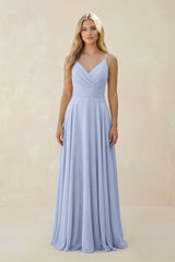 Ice Spaghetti Strap A-Line Chiffon Bridesmaid Dress | KISSBRIDAL