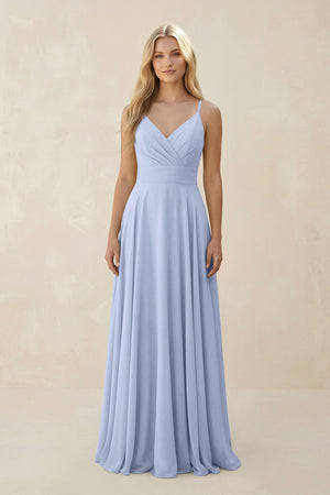 Ice Spaghetti Strap A-Line Chiffon Bridesmaid Dress | KISSBRIDAL