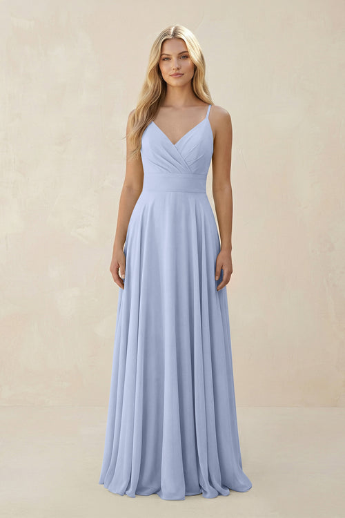 Ice Spaghetti Strap A-Line Chiffon Bridesmaid Dress | KISSBRIDAL