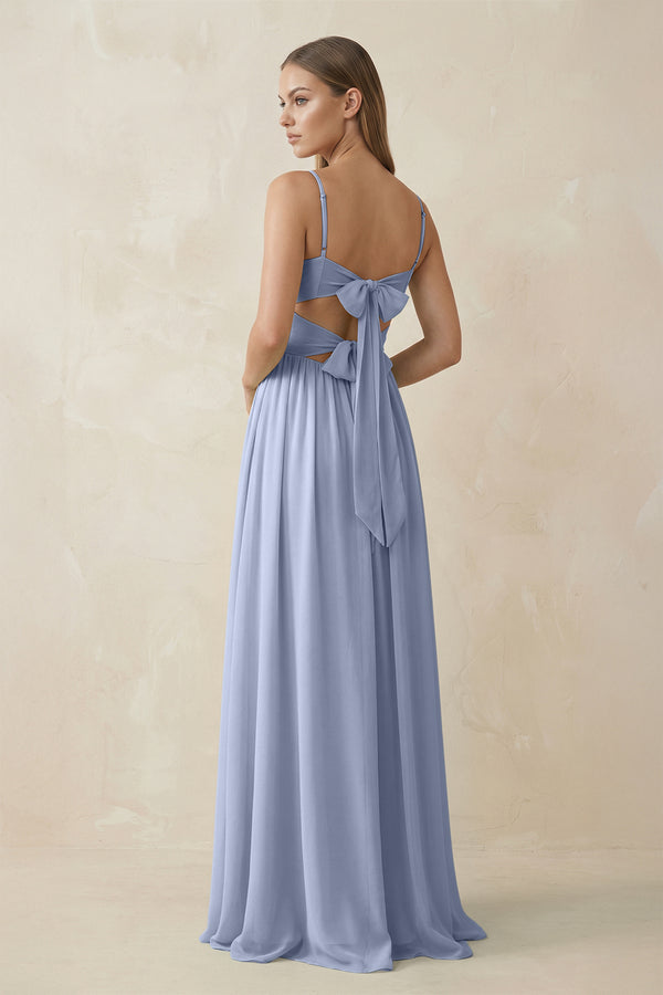 Ice Spaghetti Strap Pleated A-Line Chiffon Bridesmaid Dress (2) | KISSBRIDAL