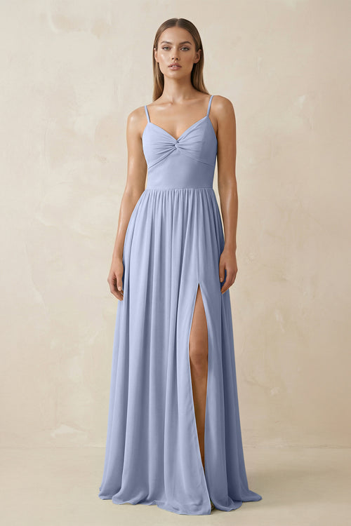 Ice Spaghetti Strap Pleated A-Line Chiffon Bridesmaid Dress | KISSBRIDAL