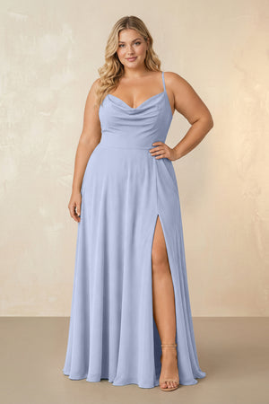 Ice Spaghetti Straps Chiffon A-Line Bridesmaid Dress [sizeplus] | KISSBRIDAL