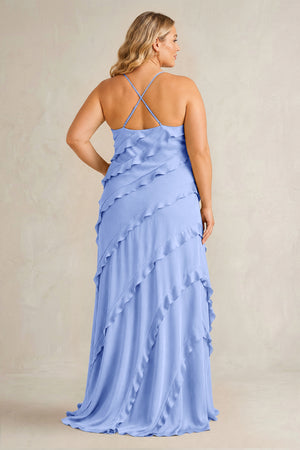 Ice Spaghetti Straps Sheath Stain Ruffled Bridesmaid Dress (2) | KISSBRIDAL[sizeplus]