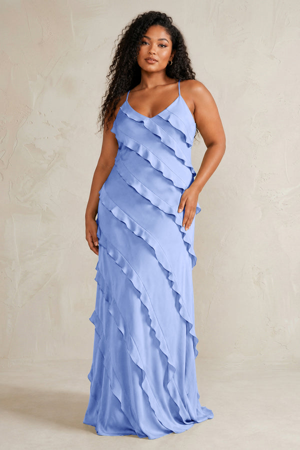 Ice Spaghetti Straps Sheath Stain Ruffled Bridesmaid Dress (3) | KISSBRIDAL[sizeplus]