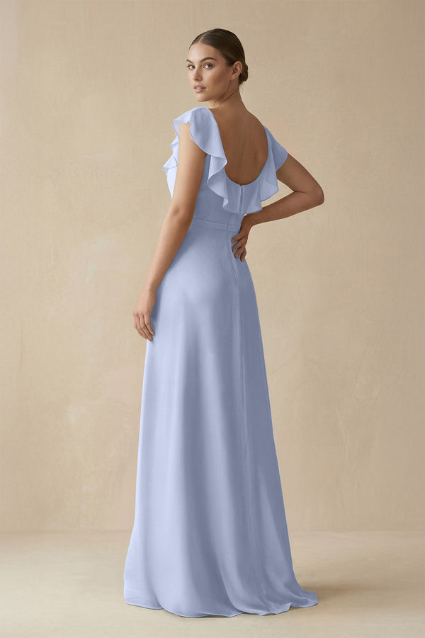 Ice Square Neck A-Line Bridesmaid Dress with Ruffles (2) | KISSBRIDAL