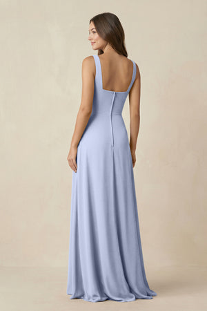 Ice Square Neck A-Line Bridesmaid Dress With Slit (2) | KISSBRIDAL