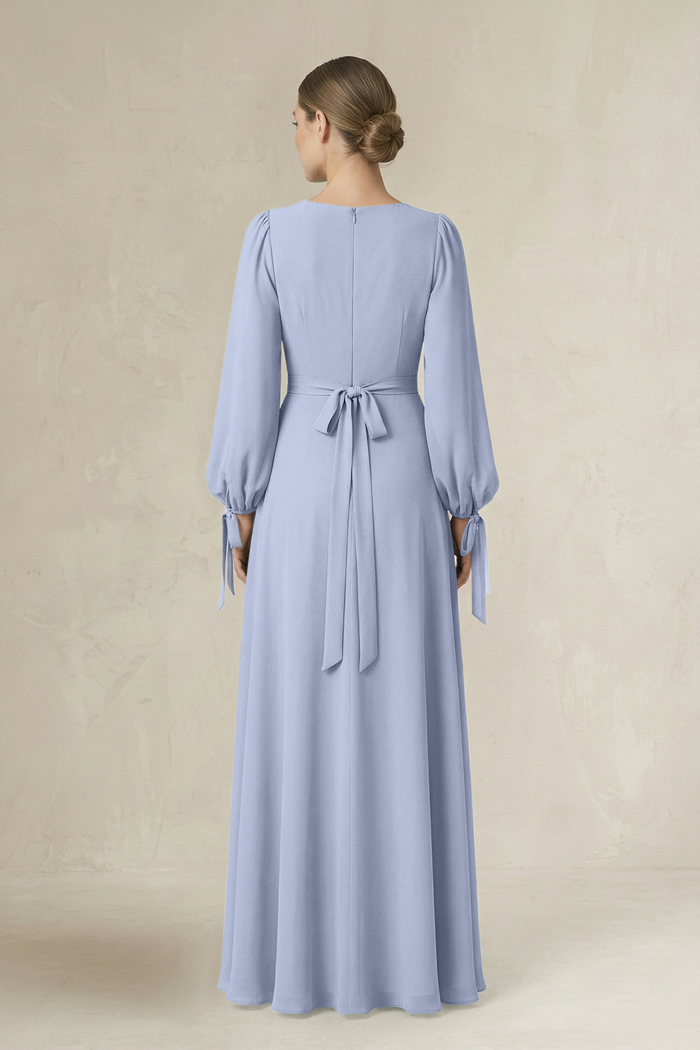 Square Neck Long Sleeve A-Line Chiffon Bridesmaid Dress in Ice
