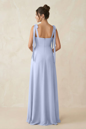 Ice Square Neck Sheath Chiffon Bridesmaid Dress with Bow (2) | KISSBRIDAL