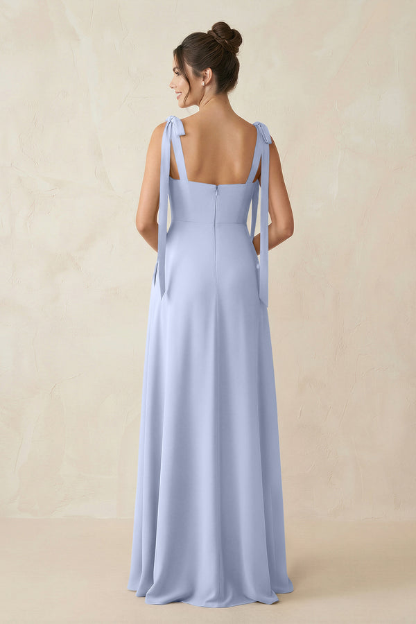 Ice Square Neck Sheath Chiffon Bridesmaid Dress with Bow (2) | KISSBRIDAL