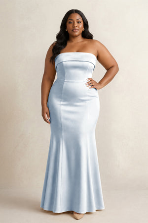 Ice Strapless Satin Mermaid Bridesmaid Dress (3) [sizeplus] | KISSBRIDAL