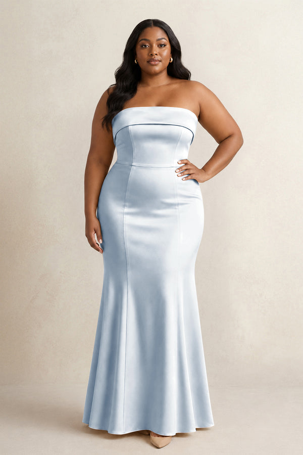 Ice Strapless Satin Mermaid Bridesmaid Dress (3) [sizeplus] | KISSBRIDAL