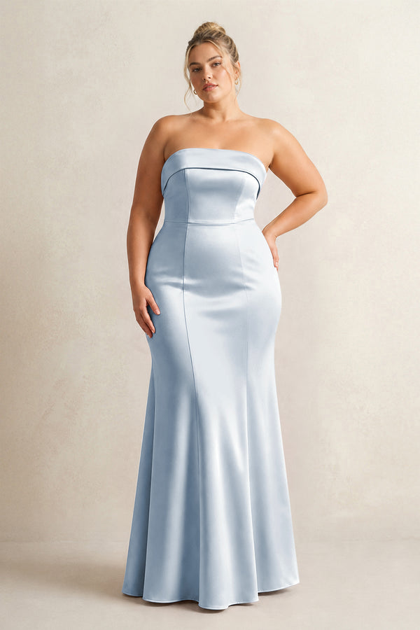 Ice Strapless Satin Mermaid Bridesmaid Dress [sizeplus] | KISSBRIDAL