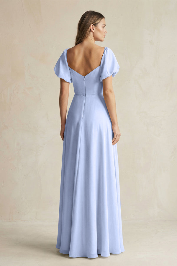 Ice Sweetheart Puff Sleeve A-Line Chiffon Bridesmaid Dress (2) | KISSBRIDAL