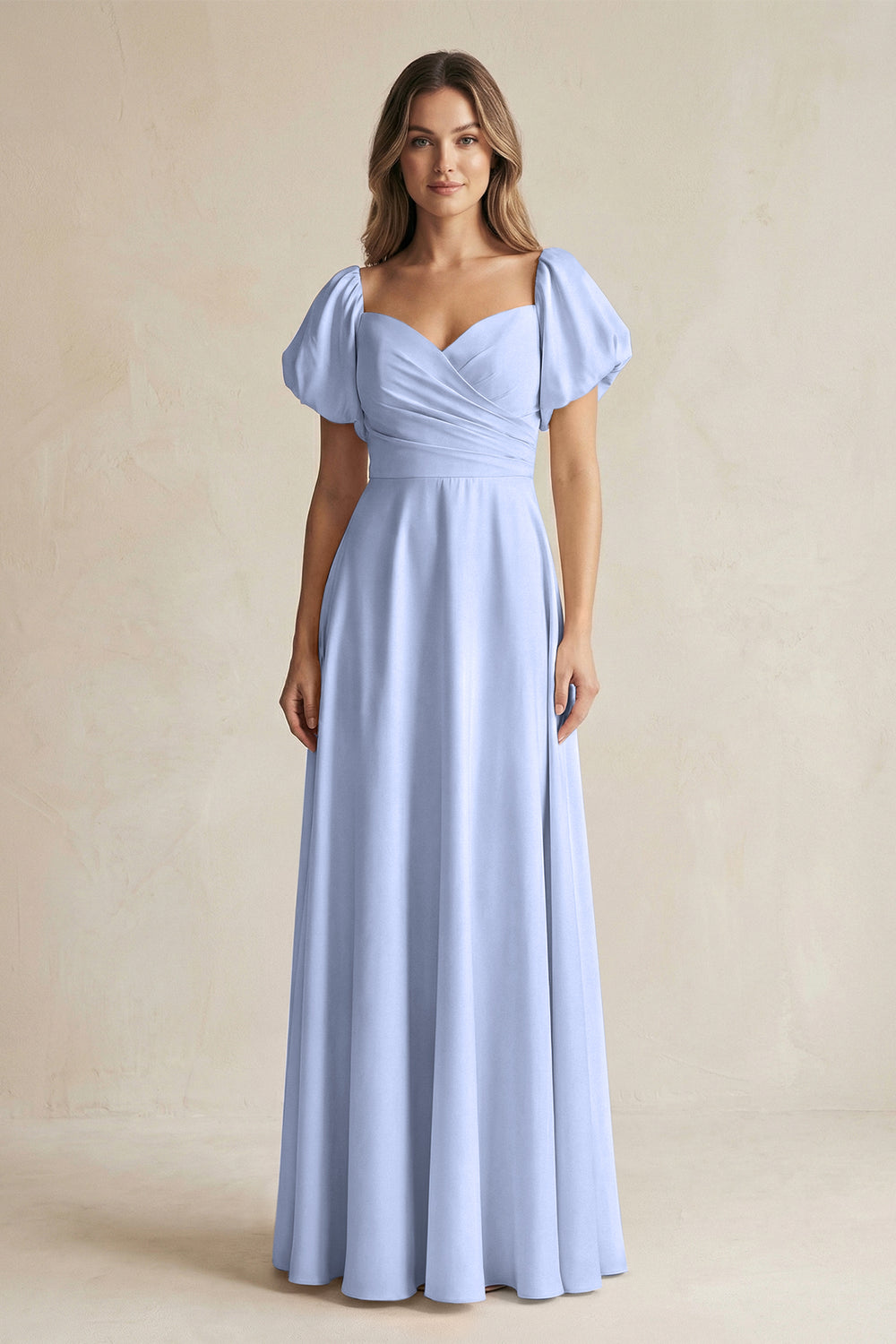 Sweetheart Puff Sleeve A-Line Chiffon Bridesmaid Dress in Ice