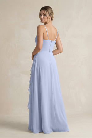 Ice Sweetheart Ruffled A-Line Chiffon Bridesmaid Dress with Slit (2) | KISSBRIDAL