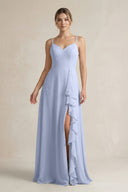 Ice Sweetheart Ruffled A-Line Chiffon Bridesmaid Dress with Slit | KISSBRIDAL