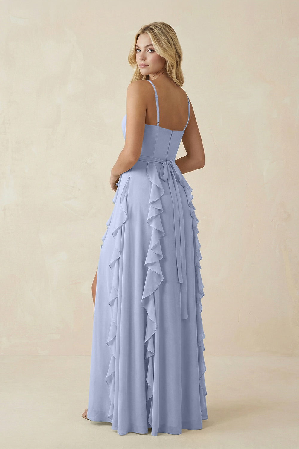 Tiered Ruffle A-Line Chiffon Bridesmaid Dress in Ice