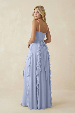 Ice Tiered Ruffle A-Line Chiffon Bridesmaid Dress (2) | KISSBRIDAL