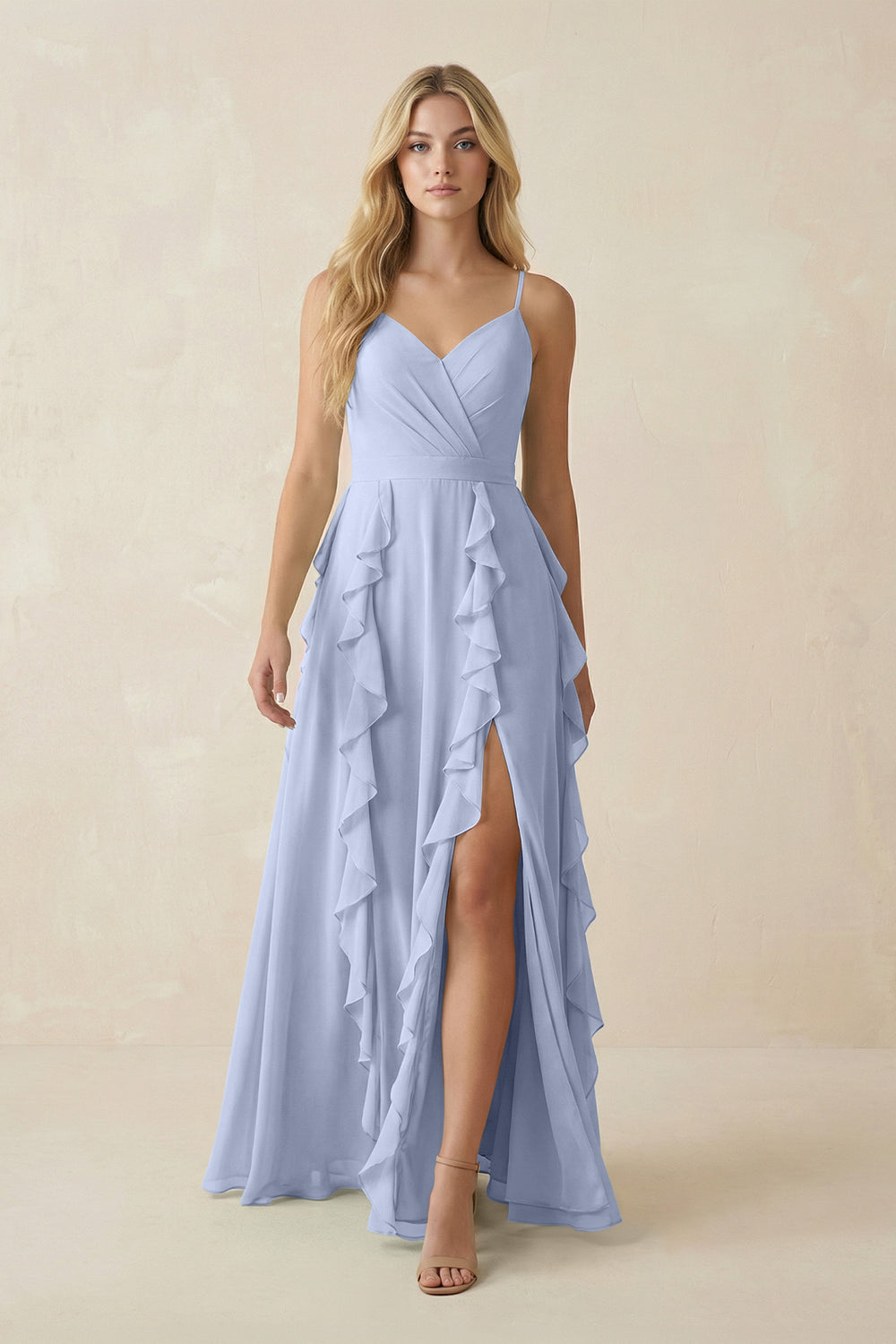 Tiered Ruffle A-Line Chiffon Bridesmaid Dress in Ice