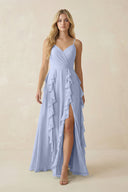 Ice Tiered Ruffle A-Line Chiffon Bridesmaid Dress | KISSBRIDAL