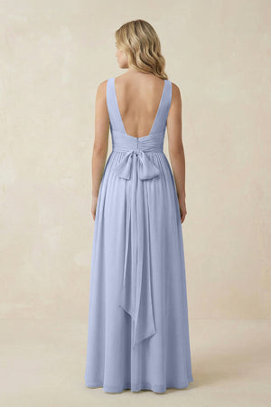 Ice V-Neck A-Line Bridesmaid Dress with Back Bow (2) | KISSBRIDAL