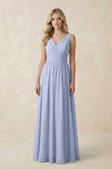 Ice V-Neck A-Line Bridesmaid Dress with Back Bow | KISSBRIDAL