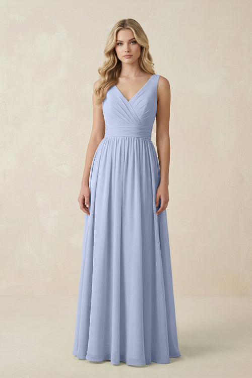 Ice V-Neck A-Line Bridesmaid Dress with Back Bow | KISSBRIDAL