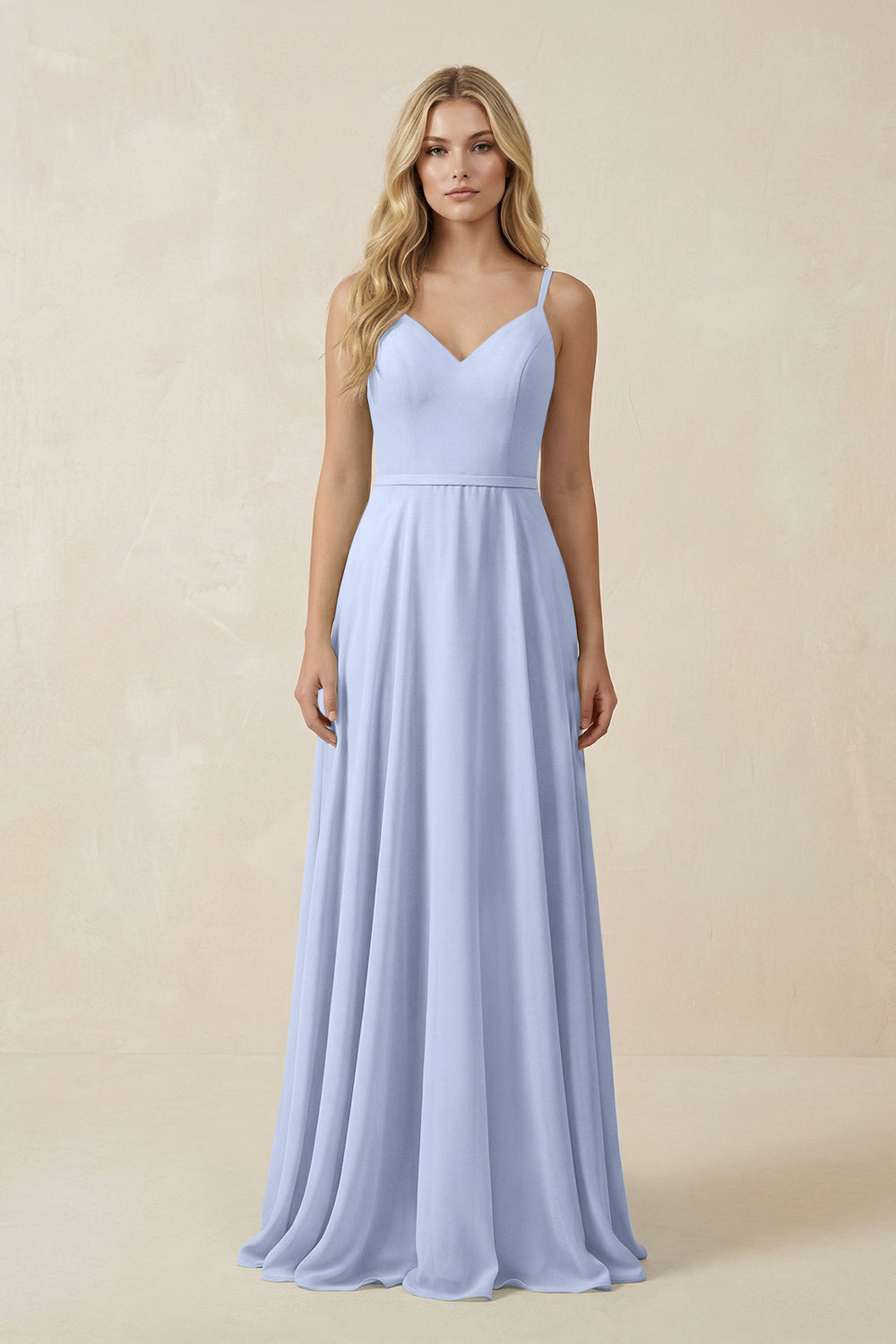 V-Neck A-Line Chiffon Bridesmaid Dress with Crisscross Back in Ice