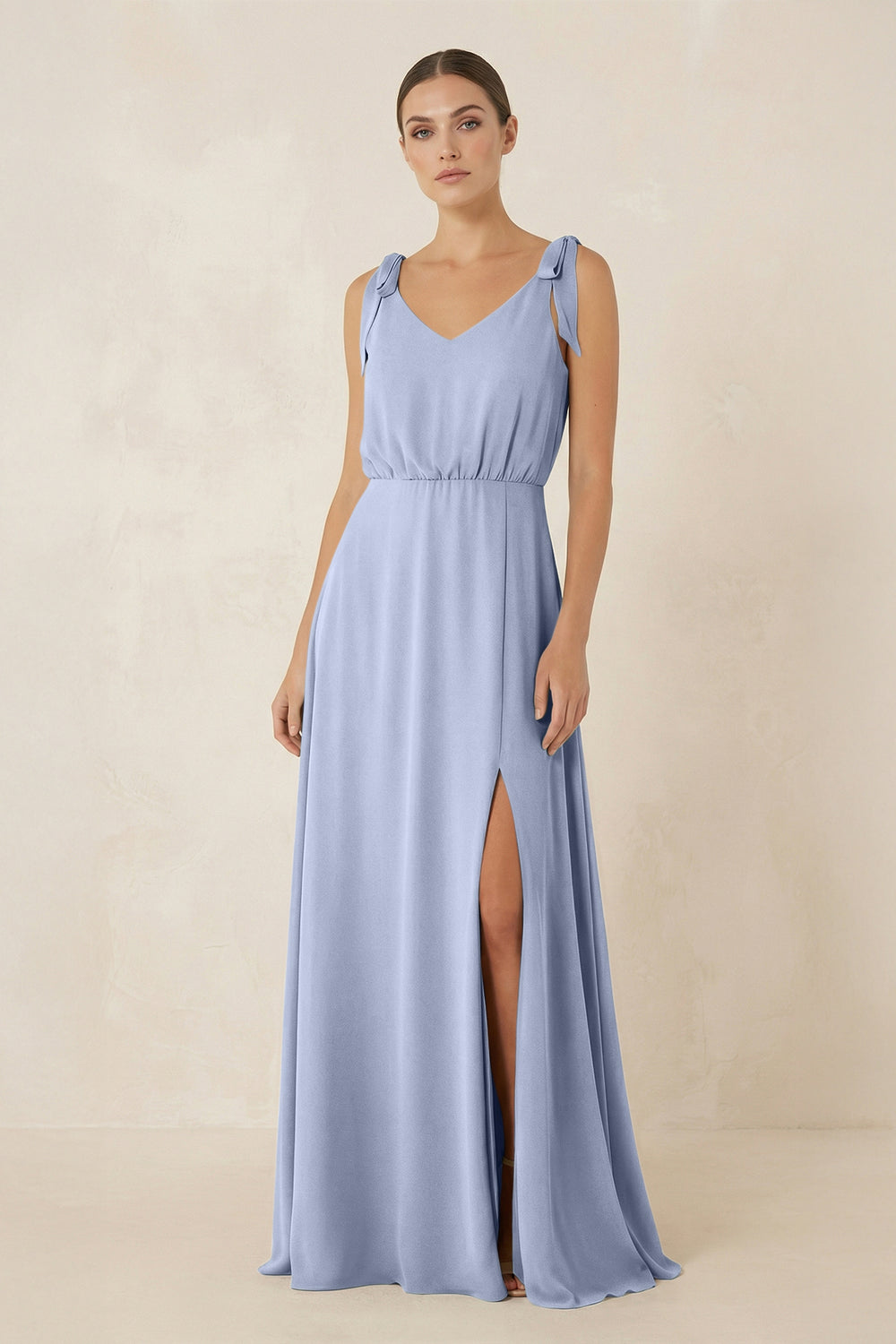 V-Neck A-Line Chiffon Bridesmaid Dress in Ice