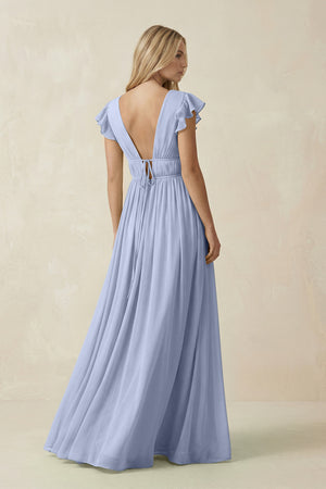 Ice V-Neck A-Line Chiffon Cap Sleeves Bridesmaid Dress (2) | KISSBRIDAL