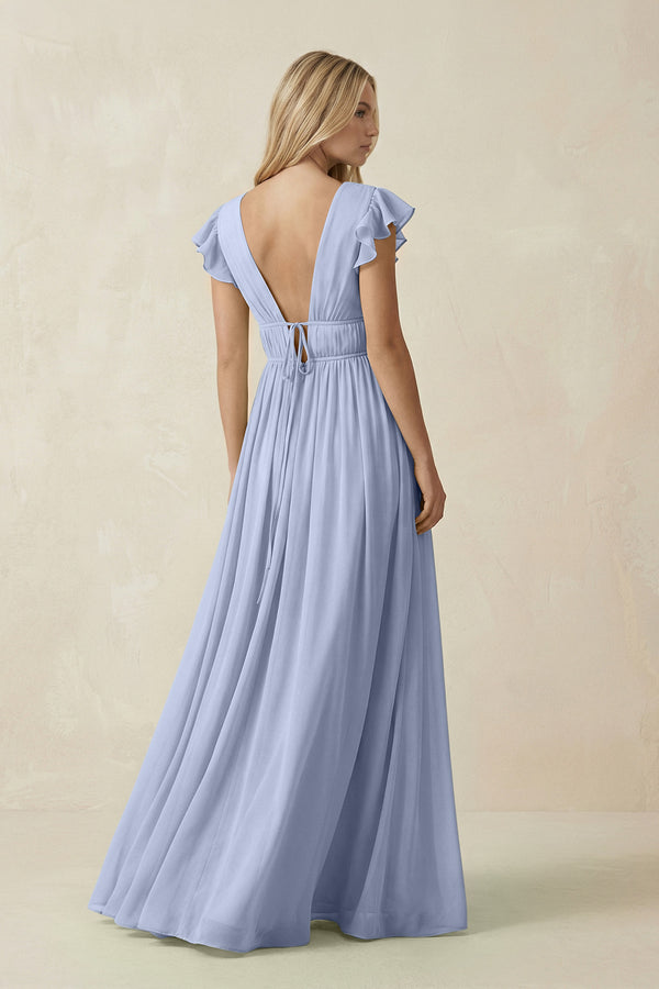 Ice V-Neck A-Line Chiffon Cap Sleeves Bridesmaid Dress (2) | KISSBRIDAL