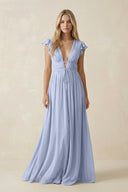 Ice V-Neck A-Line Chiffon Cap Sleeves Bridesmaid Dress | KISSBRIDAL