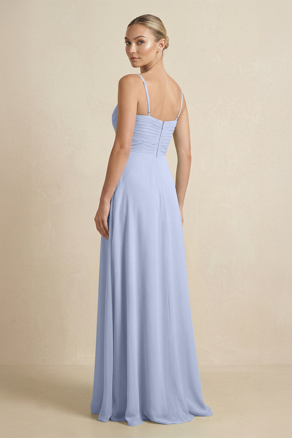 V-Neck A-Line Chiffon Pleated Bridesmaid Dress in Ice