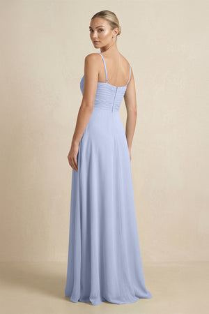 Ice V-Neck A-Line Chiffon Pleated Bridesmaid Dress (2) | KISSBRIDAL