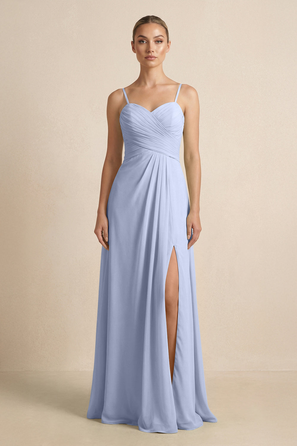 V-Neck A-Line Chiffon Pleated Bridesmaid Dress in Ice