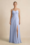 Ice V-Neck A-Line Chiffon Pleated Bridesmaid Dress | KISSBRIDAL
