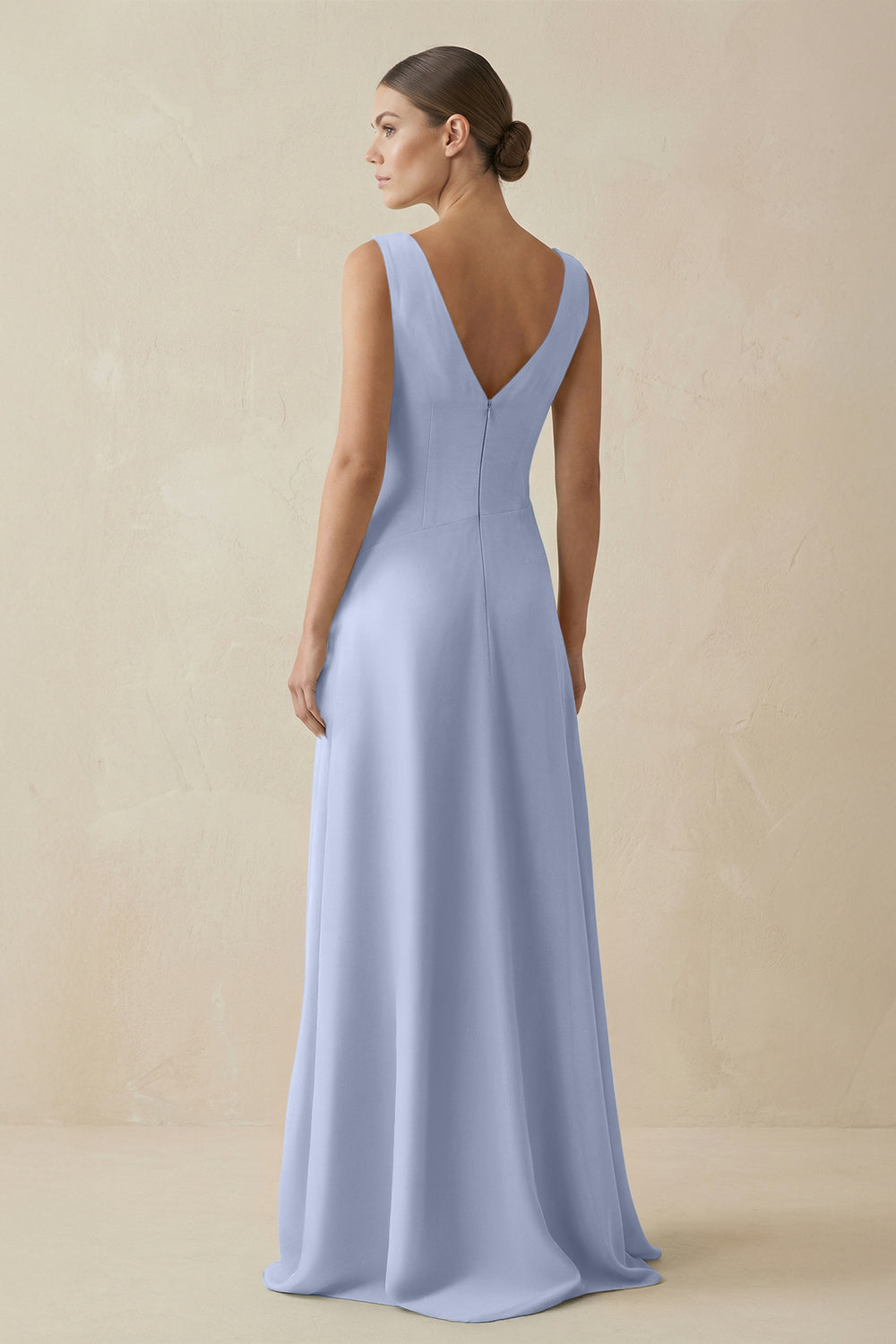 V-Neck A-Line Chiffon Ruffled Bridesmaid Dress in Ice