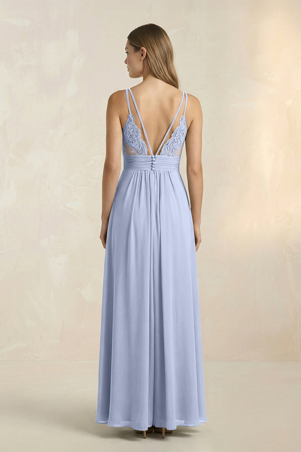 V-Neck A-Line Pleated Chiffon Bridesmaid Dress in Ice