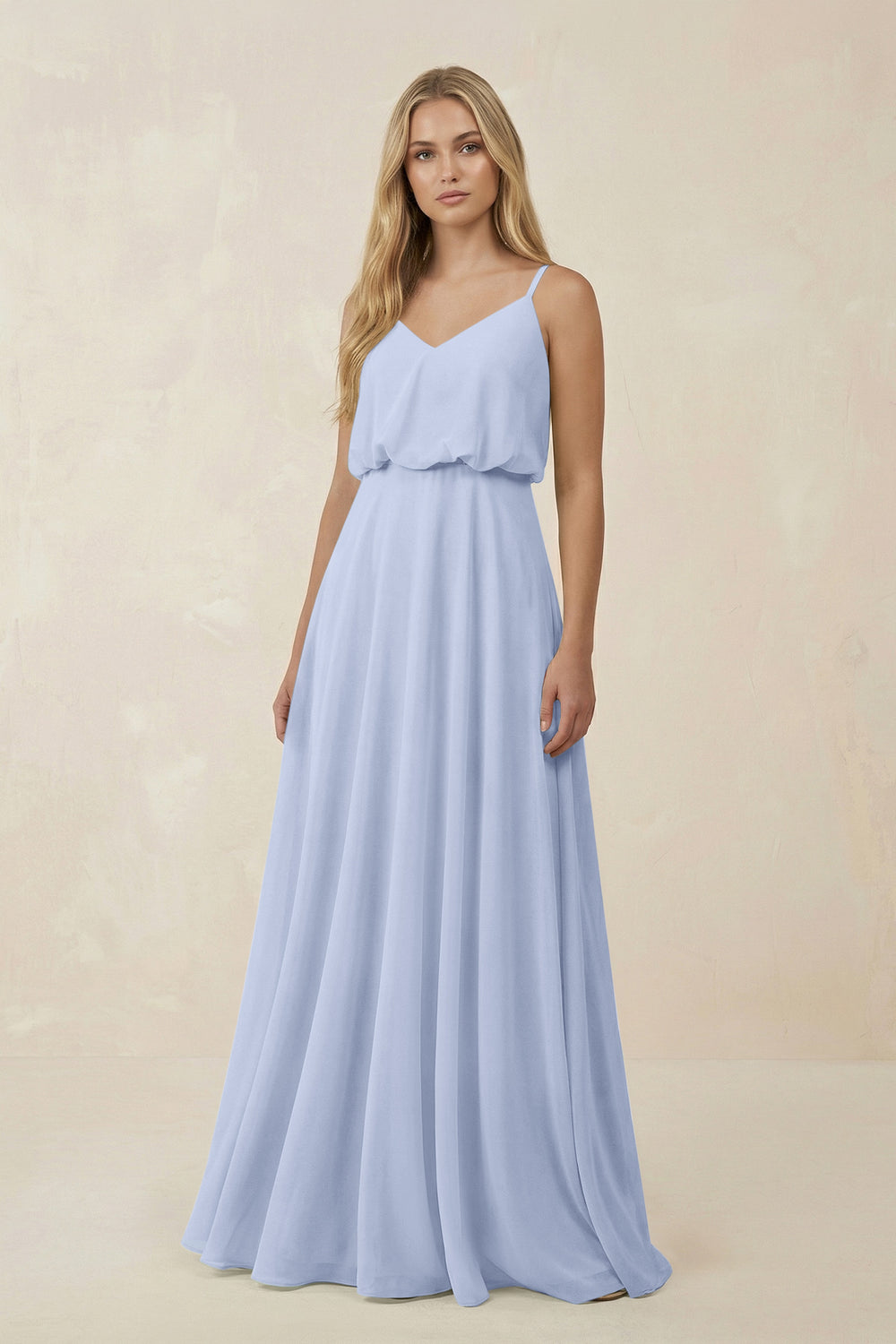 V-Neck Blouson A-Line Chiffon Bridesmaid Dress in Ice