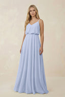 Ice V-Neck Blouson A-Line Chiffon Bridesmaid Dress | KISSBRIDAL