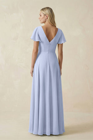Ice V-Neck Flutter Sleeve A-Line Chiffon Bridesmaid Dress (2) | KISSBRIDAL