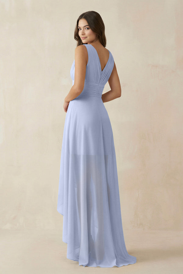 Ice V-Neck High-Low Chiffon Bridesmaid Dress (2) | KISSBRIDAL