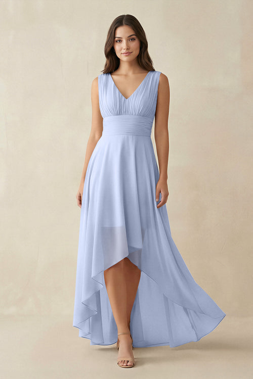 Ice V-Neck High-Low Chiffon Bridesmaid Dress | KISSBRIDAL