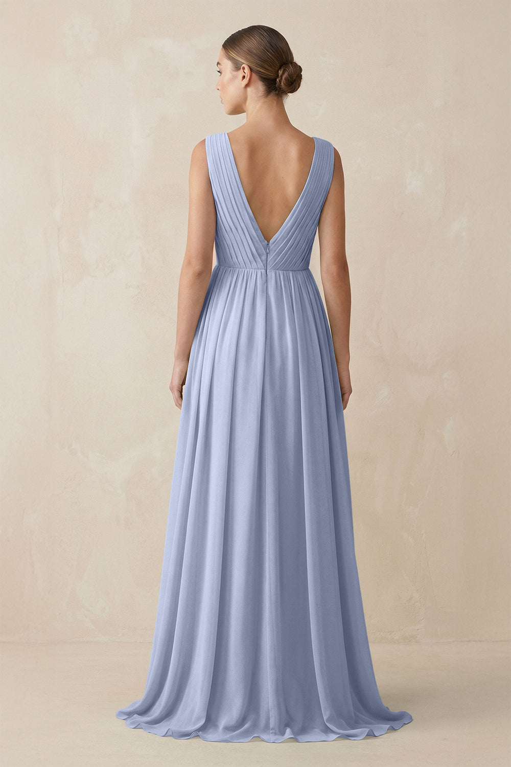 V-Neck Pleated A-Line Chiffon Bridesmaid Dress in Ice