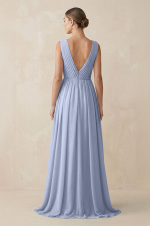 Ice V-Neck Pleated A-Line Chiffon Bridesmaid Dress (2) | KISSBRIDAL