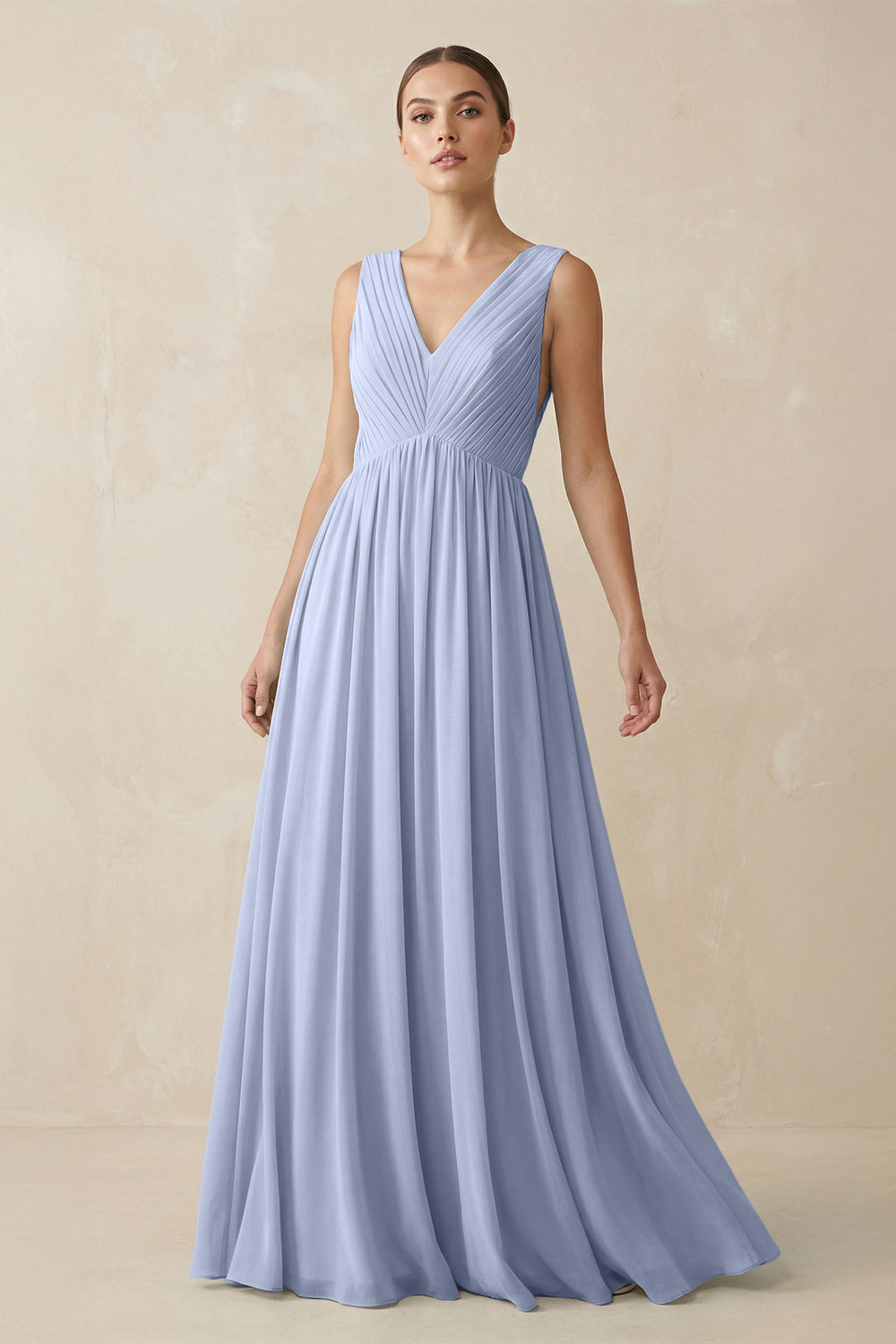 V-Neck Pleated A-Line Chiffon Bridesmaid Dress in Ice